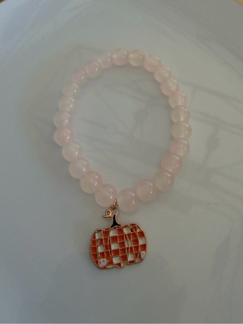 Rose Bead Pumpkin Charm Bracelet Handmade Fall Novelty Jewelry
